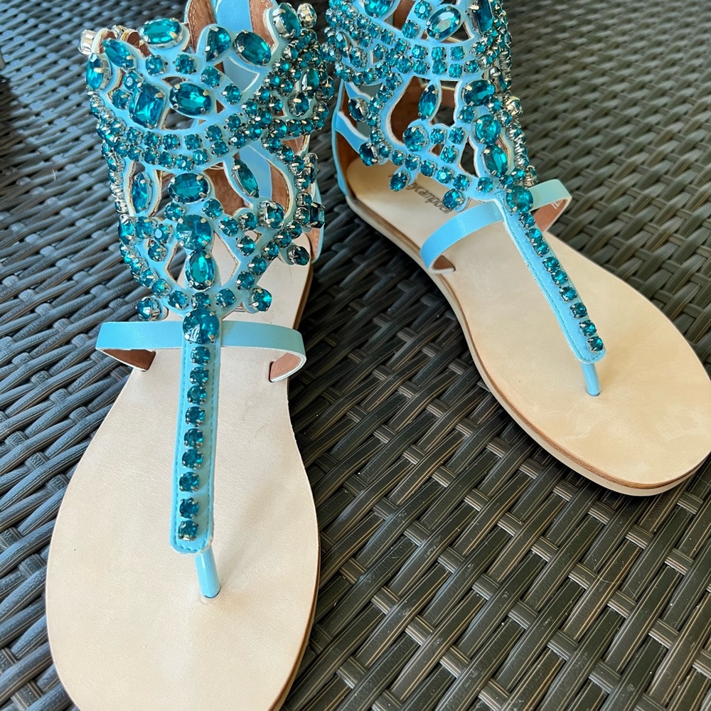 Jeffrey Campbell Blue Jeweled Leather Sandals